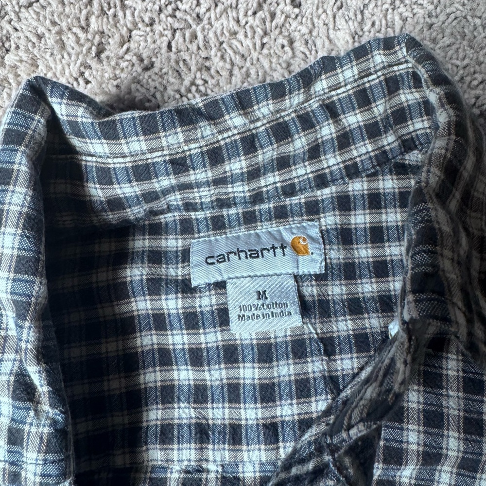 Carhartt Men’s Navy and White Plaid Button-Down Shirt